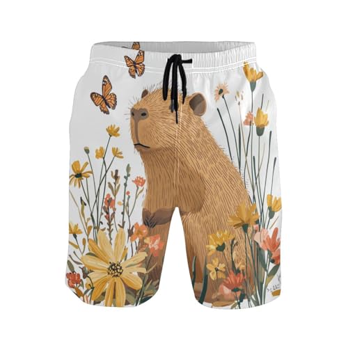 Short de bain double couche homme Blanc Sweet Capybaras, confort total sans frottement