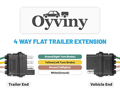 Oyviny 4 Pin Trailer Extension Cable 8 Feet, 4 Pin Flat Trailer Wire Extension Male&Female Connector With Rubber Dust Cover 16Awg Pure Copper Wire 4 Point Trailer Wiring Extension #TOP4