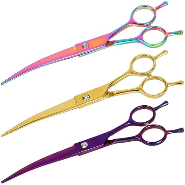 Dog Grooming Scissors Curved Hair Cutting Scissors for Dogs & Cats Made of Premium Stainless Steel (Rainbow)-uSyfM8g5