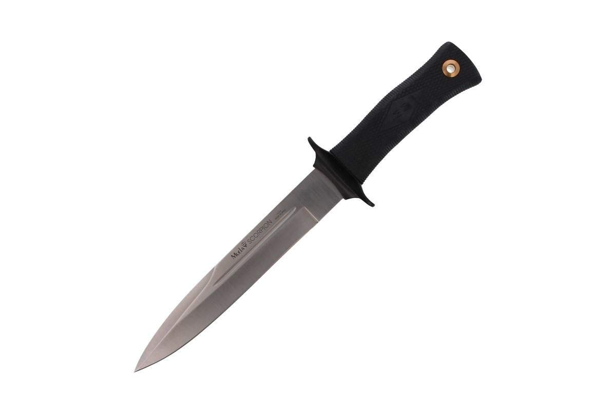 Muela Cuchillo SCORPION-19W hoja de acero ACX-380 de 19 cm y empuñadura de goma para Caza, Pesca, Supervivencia y Bushcraft Realizado en Ciudad Real + Portabotellas de regalo