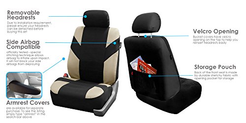 Fh Group Fh-Fb072115 Flat Cloth Auto Seat Covers, Split Bench Ready, W. Leather Steering Wheel Cover Beige- Fit Most Car, Truck, Suv, Or Van #TOP4
