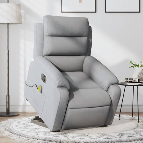Sufrk Silla elevadora de masaje eléctrica gris claro para sillón relax eléctrico, reclinable en la cama y asiento ergonómico de tela para muebles de salón, salón y U