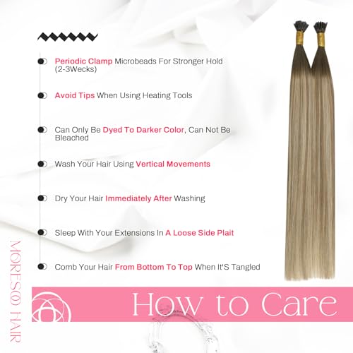 Image of Moresoo Itip Human Hair Extensions Brown Gold Blonde Balayage 14 Inch | 40g 50 strands, lightweight individual placement, i tip hair extensions for fine hair, daily wear and office styling