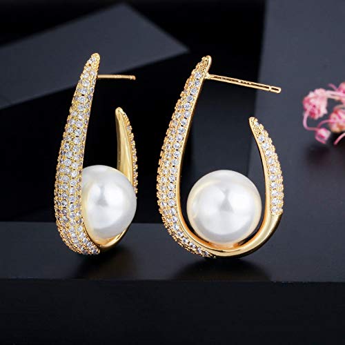 Boucles d'oreilles zircone cubique et grandes perles bijoux femmes