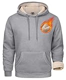 MAGCOMSEN Mens Long Sleeve Hooded Drawstring Sweatshirt Sherpa Pullover Hoodies Heavyweight Thick Light Grey L