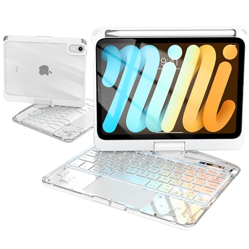 Image of Intermerge Keyboard Case for iPad mini 7 (A17 Pro, 2024) & Mini 6 (2021) 8.3 inch - 360 Swivel Multi-Touch Trackpad, 7-Color RGB Backlit Keys, Pencil Holder, Type-C Charging, Power Indicator-Frost Pulse