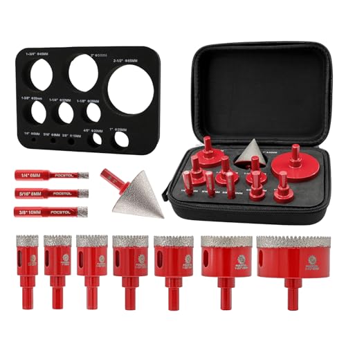 FOCSTOL Tile Hole Saw Kit 11PCS, 1/4"-2-1/2" Drill Bits with Triangle Shank