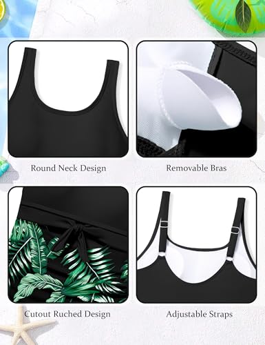 Image of Qaoerde Girls Swimsuit One Piece Swimsuits Cutout Ruched Bathing Suits Adjustable Straps Tie Girls' Swimwear 9-16Y