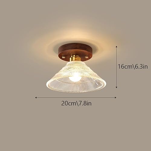 Miniatura 4 de Mid Century Modern Semi Flush Mount E26E27 Base Ceiling Light with Glass Shade Wood Close to Ceiling Lamp for Bedroom Dining Room Hallway Entryway