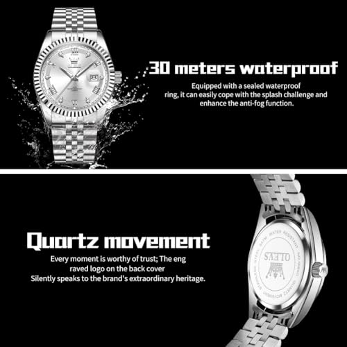 Image of OLEVS Classic Mens Watch Diamond Analog Luxury Watches Stainless Steel Waterproof Date Two Tone Luminous Watch for Men