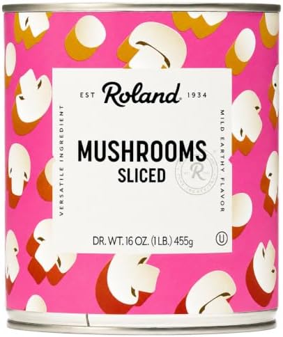 Roland Foods Canned Sliced Button Mushrooms, 16 Ounce Can, Pack of 4