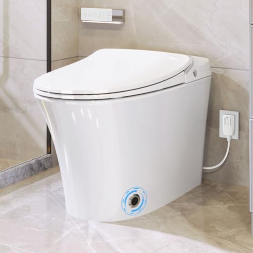 Luxury Smart Bidet Toilet con secador de agua tibia, asiento calefactable, control remoto, luz nocturna LED, descarga sin energía, tapa de cierre suave, diseño ovalado alargado de cerámica para baños modernos miniatura 1