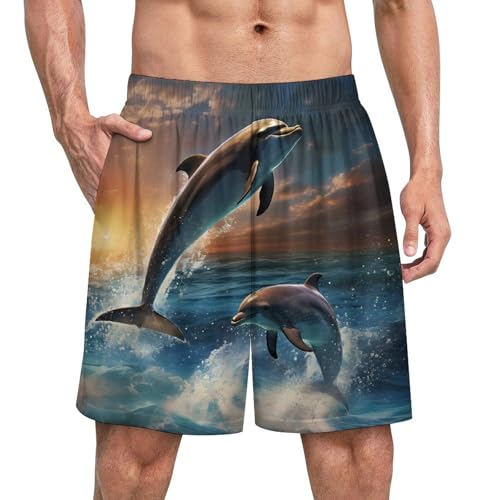Dolphins Jump Men's Pajama Shorts Drawstring Pajama Pants Loungewear Pj Bottoms with Pockets