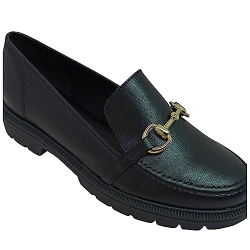 Sapato Feminino Beira Rio Mocassim Tratorado Recortes Fivela Preto 35