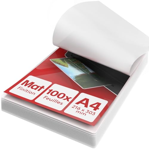 ACROPAQ Feuille plastifieuse A4 mat - Pack de 100 pochettes de plastification, 100 micron, Anti-reflets, Finition mate, Anti-traces de doigts, Coins arrondis -...
