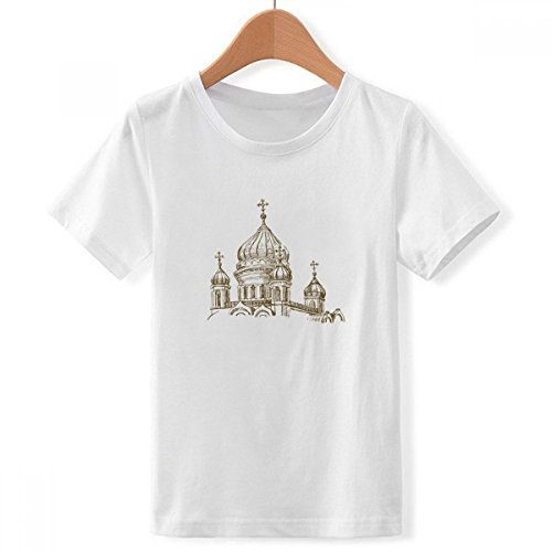 T-Shirt Blanc Église Sketch Multicolore, Cadeau Idéal pour Garçon