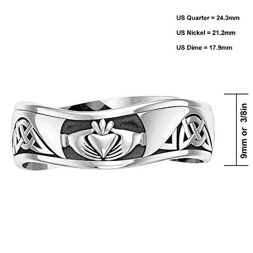 US Jewels and Gems Men's 0.925 Sterling Silver Modern Irish Celtic Claddagh & Knot Ring Band3