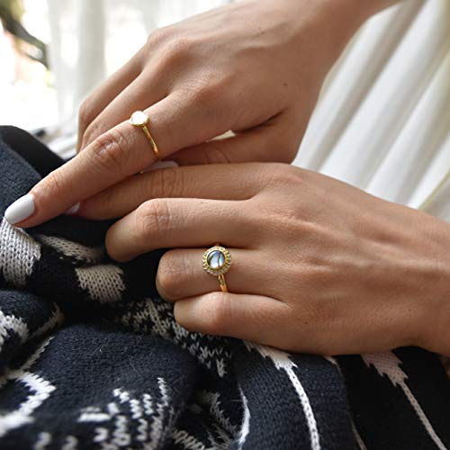 DELLA MODA Abalone Shell Ring for Women | Dainty Stacking Boho Rings | 18k Gold Plated Hypoallergenic Brass