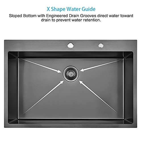 33 Inch Black Drop In Kitchen Sink-Wmxqx 33X22 Matte Black Stainless Steel Topmount Kitchen Sink 16 Gauge Single Bowl Kitchen Sink #TOP4