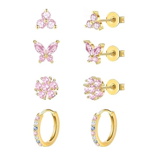 jagosen Ohrstecker Gold 4 Paar 18K Vergoldet Ohrringe Creolen Gold Set Damen Zirkonia Goldene Ohrringe Für Mehrere Ohrlöcher Gold Schmuck Set