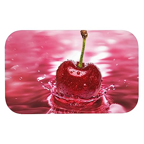 Tapis de bain cerises rouges antidérapant et absorbant pour douche