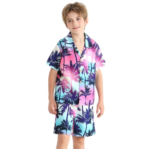 Image of Weixinbuy Boys Summer Outfits Short Sleeve Hawaiian Shirt and Shorts Vacation Set for Kids Summer Clothes Set