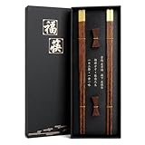 2 pares de palillos para comer, palillos aptos para lavavajillas, palillos de madera, 25 cm, reutilizables, con bandeja, juego de regalo para sushi, ramen, platos de arroz