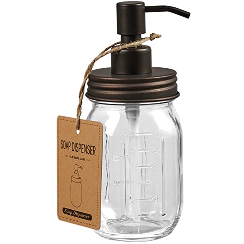 Amolliar Mason Jar Liquid Soap Dispenser 16OZ Stainless Steel Pump Lid & Waterproof Stickers Refillable Hand Soap Dish Soap Dispenser for Kitchen Bathroom Accessories Set Farmhouse Decor Bronze