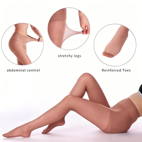 Image of YAGAXI 20D Sheer Tights for Women - 3 Pairs Women's Control Top Pantyhose