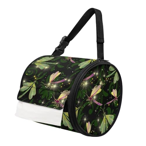 Hudotybom Hanging Toilet Paper Holder Elegant Dragonfly Camping Paper Towel Holder Portable Car Roll Paper Storage Bag with Adjustable Strap Suitable for Bathroom, Tent, Car, Kitchen
