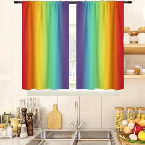 zokyer Kitchen Curtains, Colorful Rainbow for Kids, 2 Panels, 27.5"W x 39"L