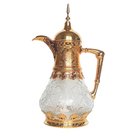 FLYILIA ピッチャー アラビア風 冷水筒 ティーポット 耐熱 冷水ポット 冷蔵庫ポット カラフェ 麦茶ポット 大容量 取っ手付き 蓋付き お茶ポット 水差し ドリンクサーバー 洗いやすい ウォーターピッチャー 東洋風 業務用 家庭用 来客用 おしゃれ
