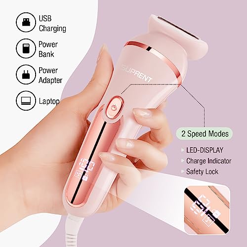 Suprent Electric Razors For Women - Wet & Dry Lady Shaver Hair Removal For Legs, Underarm, Bikini, Cordless Waterproof Electric Shaver Women Hair Trimmer, Painless Epilator Usb Rechargeable, Pink #TOP5