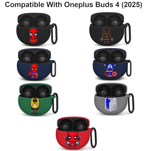 Image of Silicone Case Compatible with Oneplus Buds 4 (2025), Soft Silicone 360 Full Protection Dust-Proof Shockproof Case Cover with Hook (Cover Only) (Black-Panther)