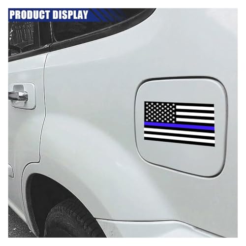 Image of BDZMC 3PCS American Flag Car Sticker Decal, 4.4 X 2.4 Inch Thin Blue Line Reflective Sticker, American Flag Window Decal, Police Support Bumper Decals for Trucks Cars Laptop Motorcycles (Black /Blue)