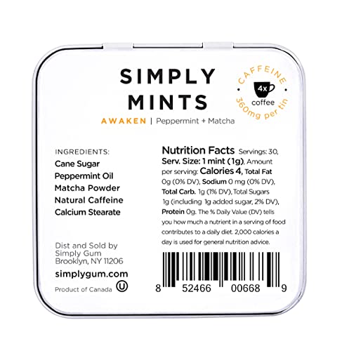 Simply Mints | Breath Mints- Awaken (Caffeine + Peppermint + Matcha) | Pack Of Six (180 Pieces Total) | Breath Freshening + Aspartame-Free + Non-Gmo #TOP1