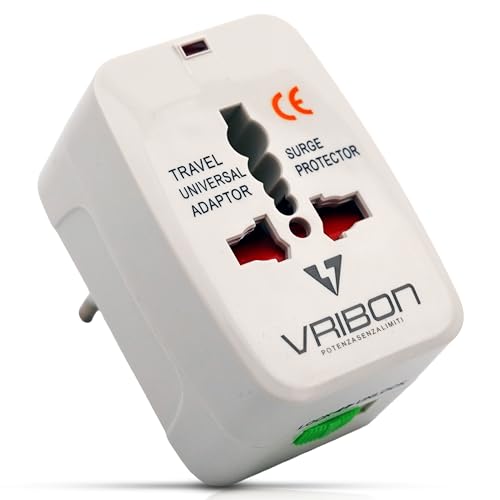 Adattatore Universale da Viaggio | Presa Internazionale EU UK USA AUS | 110-250V con Protezione Sovratensione e Sicurezza Bambini | Certificato CE | Compatto e Portatile Vribon