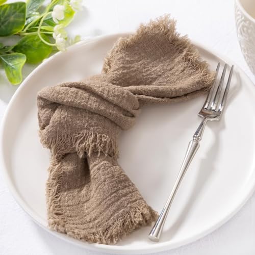 Image of MLMC 6 Pack Nude Cloth Napkins with Fringe Boho Linen Napkins Washable Reusable Rustic Dinner Table Decor 17 inchx17 inch for Wedding Party Bridal Baby Shower Home Decor