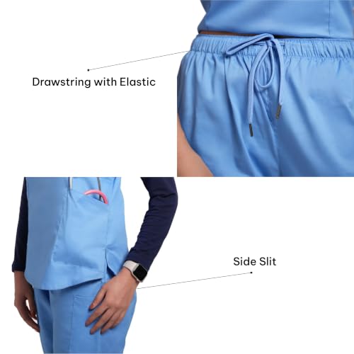 Image of Lite V-Neck 6-Pocket Women's Cotton ScrubSuit | Moisture-Wicking, Anti-Stain & Odor Protection | Classic Fit Top & Pant | All-Day Comfort for Doctors & Students Ceil Blue (L)