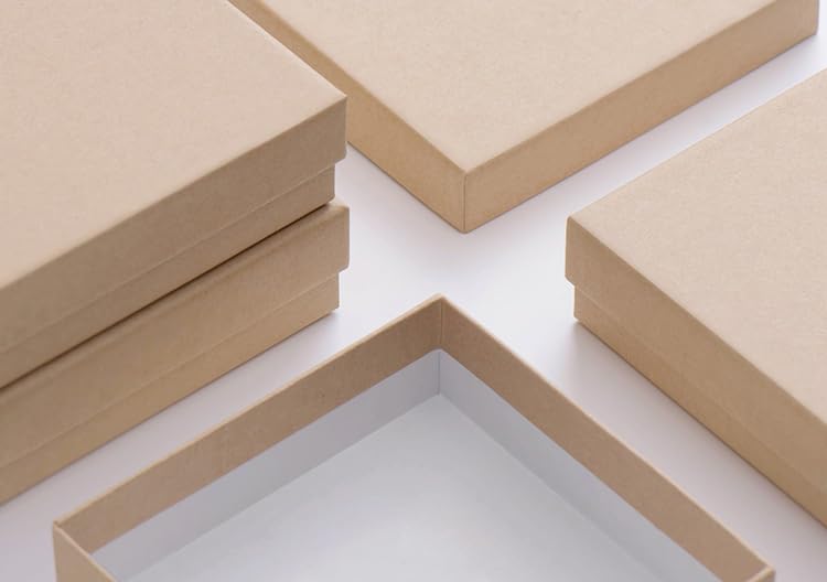 RJ Displays - 6 Pack Brown Kraft Color Paper Cardboard Cotton Filled Boxes Jewelry Bracelet, Watches, Necklace