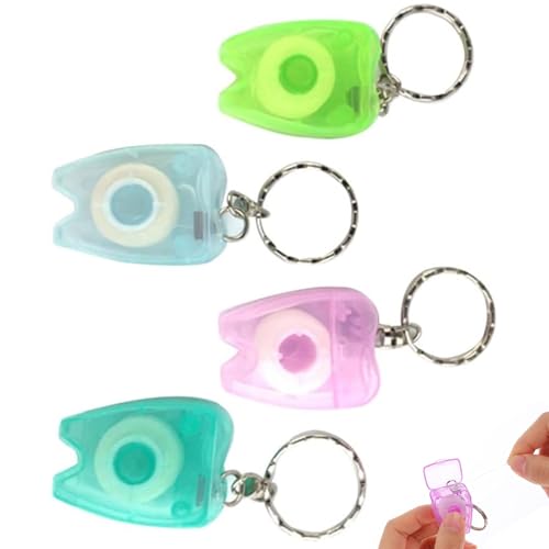 4PCS Portable Mint Dental Floss with Key Chain Mini Dental Floss Container for Teeth Cleaning Oral Hygiene (Random Color)