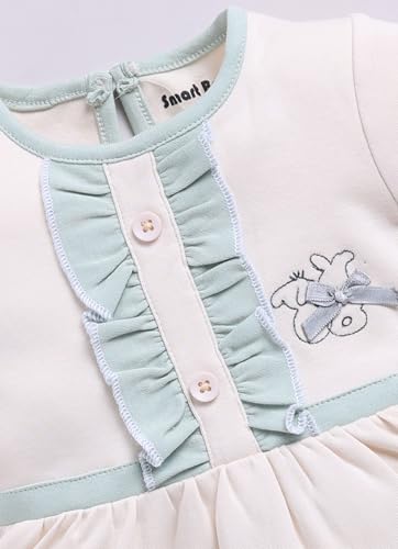 Image of Smart Baby Cotton Frock Set for Baby Girl - Stylish Soft Dress with Bloomer & Headband | 9-12 Months | Mint and White | Pack of 1