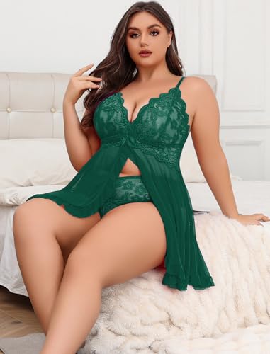 Image of Avidlove Plus Size Lingerie for Women Sexy Lingerie Dress Lace Babydoll Lingerie V-Neck Open Front Strap Nightdress