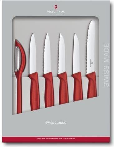 Victorinox, 6.7111.6G, Swiss Classic, Gemüsemesser-Set, 6-teilig, Extra scharfe Klinge, robuster Kunststoff-Griff, Rot, Made in Switzerland, Spülmaschinengeeignet