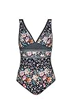  Olympia Damen Badeanzug Flower Glam mit Softschalen, Größe:40B, Farbe:Mehrfarbig (schwarz 5)