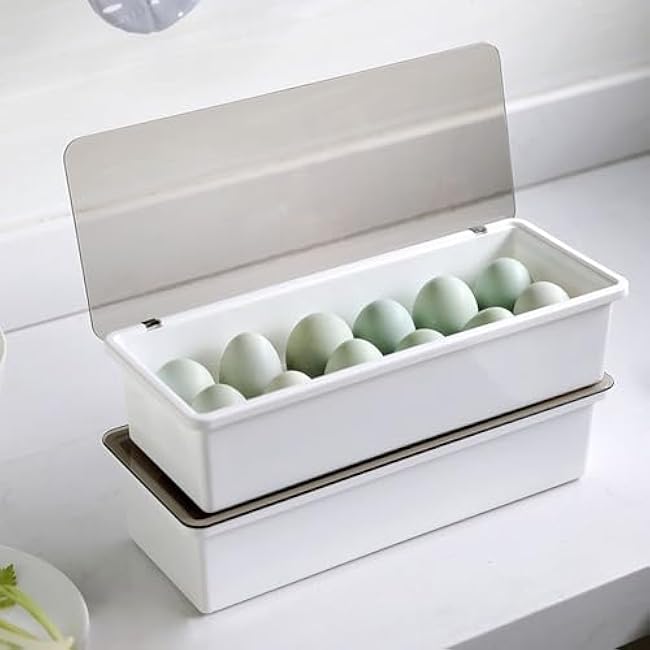 Egg Tray for Refrigerator,12-Grid Egg Container Storage Box - Storage Box Organizer with Lid for Fridge Kitchen Pantry Apartment Drawer Cabinet Freezer