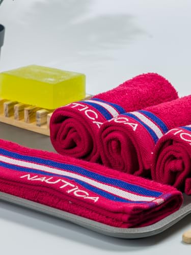 Image of NAUTICA Super Soft Zero Twist 100% Cotton Towel -4pc Face Towel (Vintage Crew Stripe) solid-burgundy-500 GSM