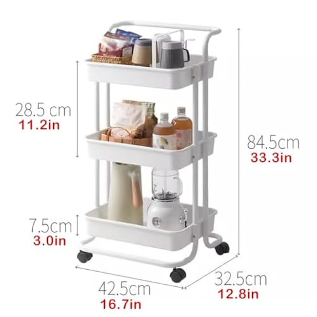 3 Tier Metal Rolling Cart with Handle and Wheels Lockable, Utility Cart for Bathroom Classroom Office Kitchen Pantry Organizers and Storage(Black)-mvK1LDDv