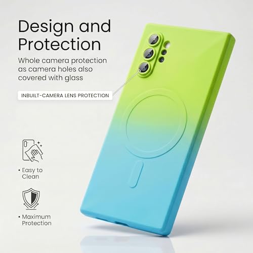 Image of amazon basics Gradient Mag-Safe Case for Samsung Galaxy Note 10 Plus | Soft Silicone Shockproof Cover with Camera Protection | Slim Lightweight Design | Smooth Touch & Durable - Green & Blue