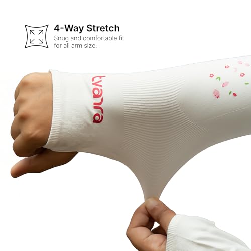 Image of TVARRA Anti-Tan Fingerless Arm Sleeves for Women|UV Protection Hand Cover Sleeves for Bike Riding, Running & Outdoor Use,Dust & Summer Protection Arm Sleeves for Girls (Petals Design)